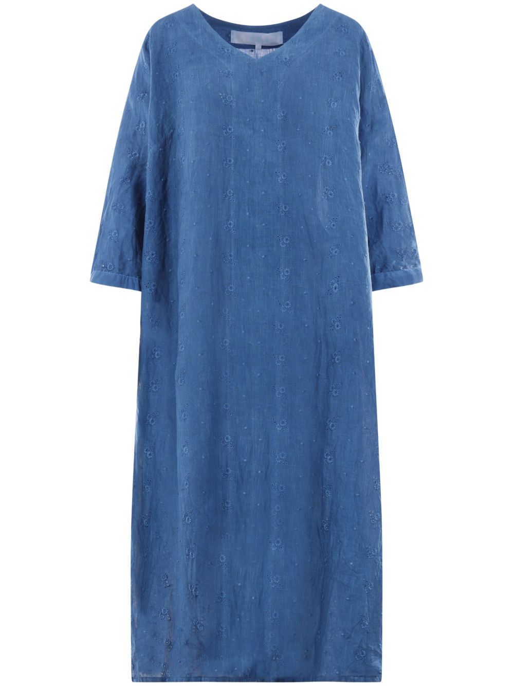 Comme des Garçons TAO 花卉刺绣亚麻连衣裙 - 蓝色
