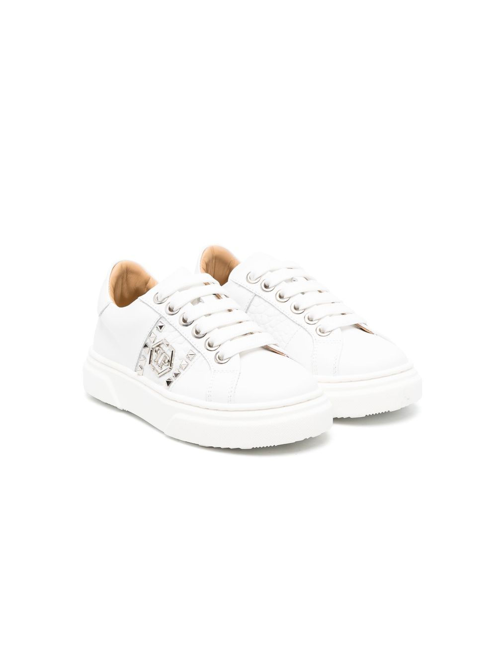Philipp Plein Junior Hexagon 铆钉低帮板鞋 - 白色