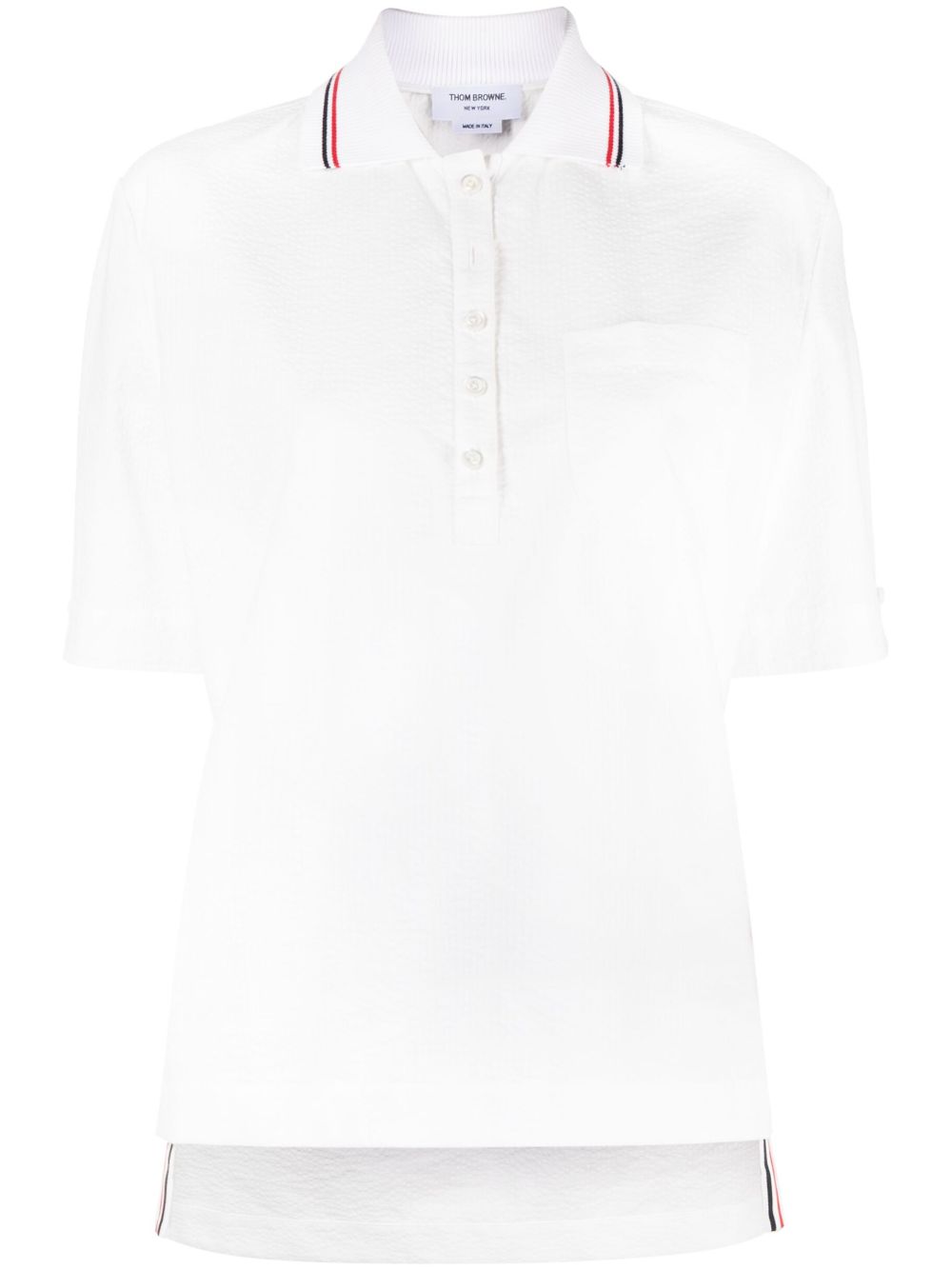 Thom Browne 红白蓝条纹泡泡纱polo领上衣 - 白色