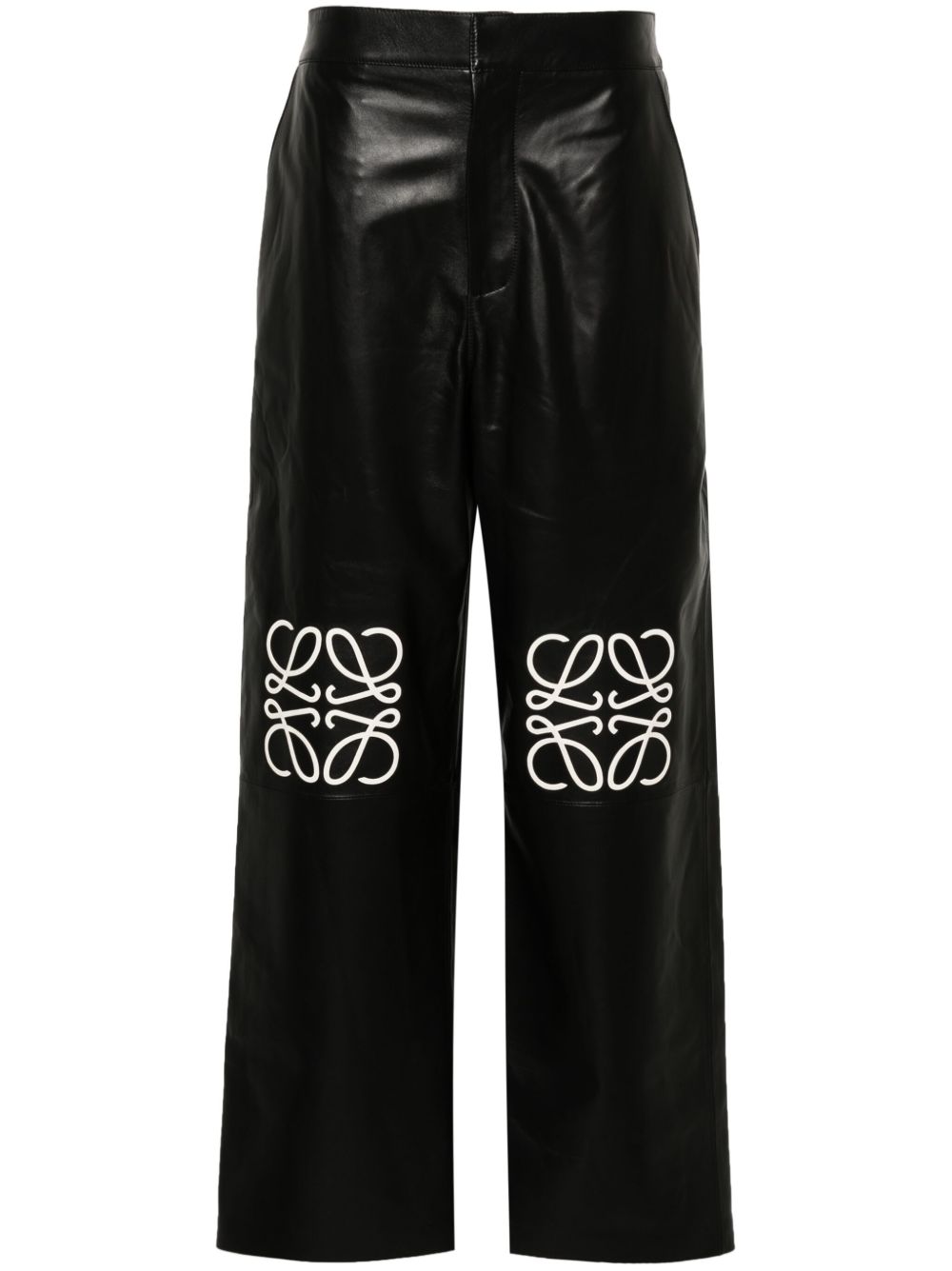 LOEWE 花字图案皮质帕拉松长裤 - 黑色