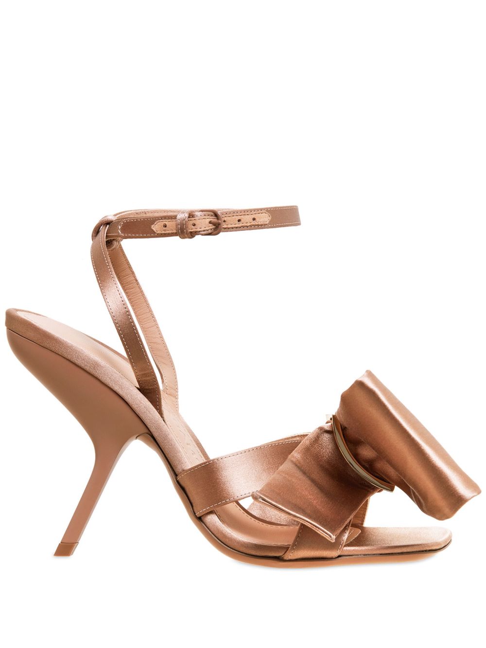 Ferragamo 不对称蝴蝶结缎面高跟凉鞋 - 中性色