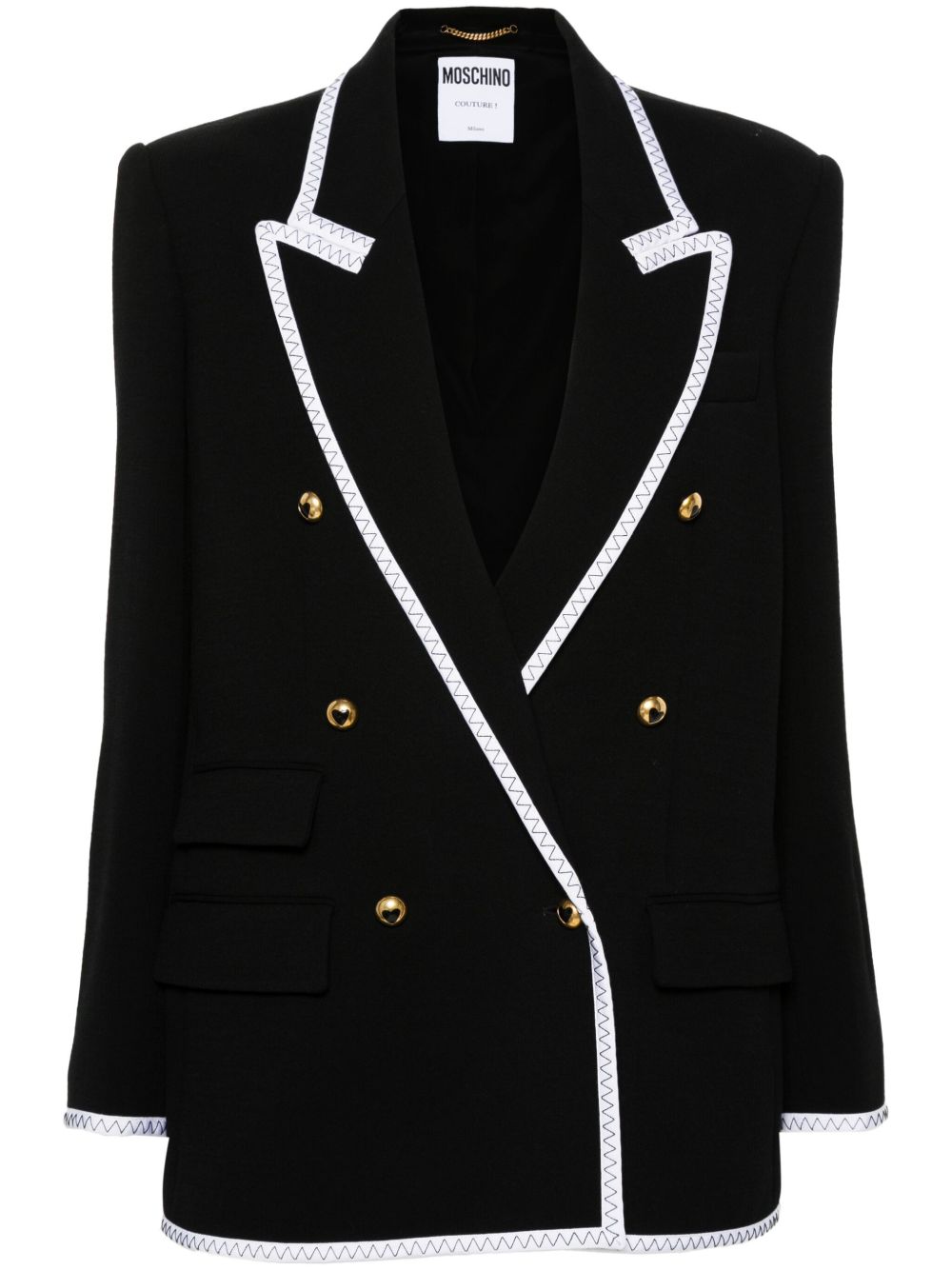 Moschino 对比边饰双排扣西装夹克 - 黑色