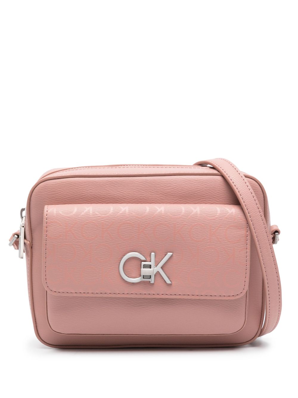 Calvin Klein 经典logo印花皮质斜挎包 - 粉色