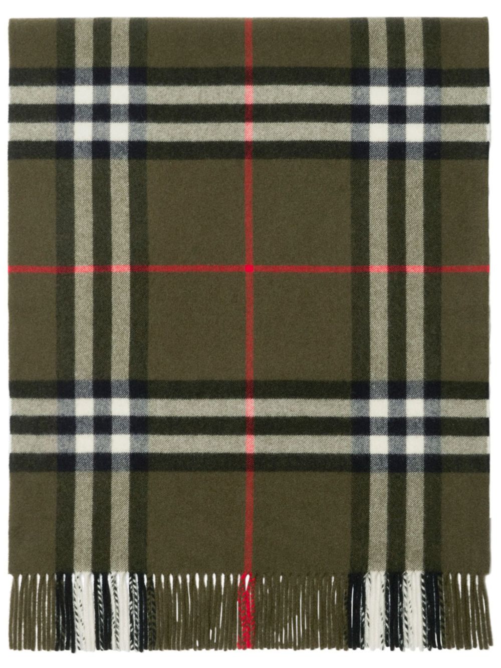Burberry 格纹流苏边羊绒围巾 - 绿色