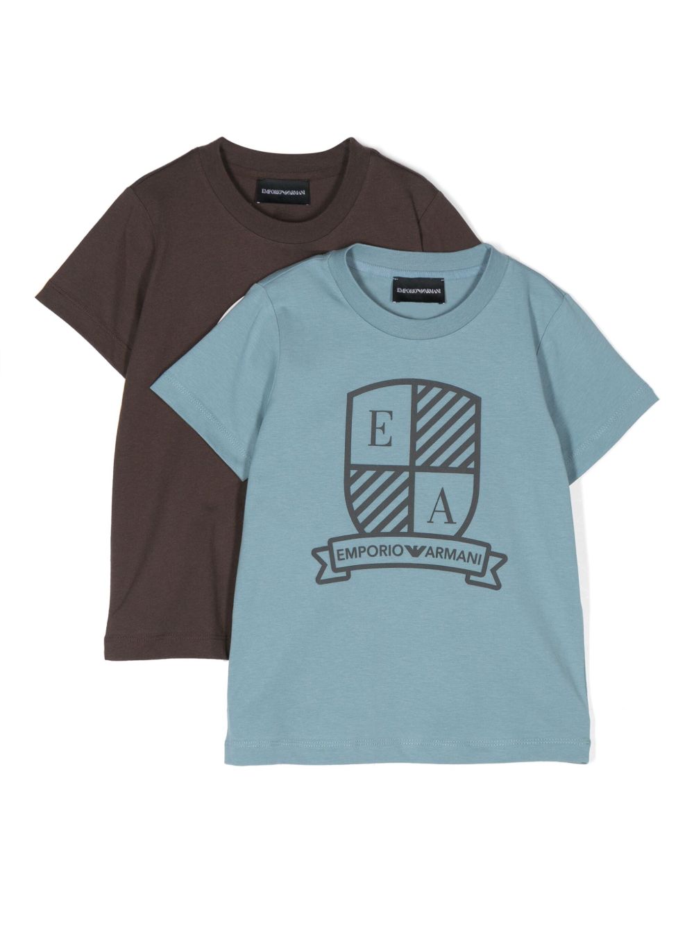 Emporio Armani Kids logo浮雕棉T恤（两件装） - 蓝色