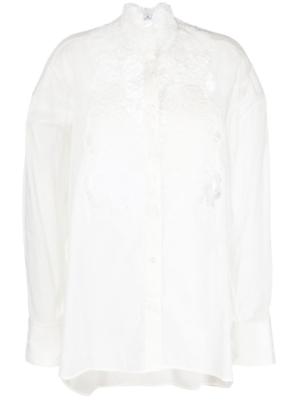 Ermanno Scervino 凸纹蕾丝长袖衬衫 - 白色