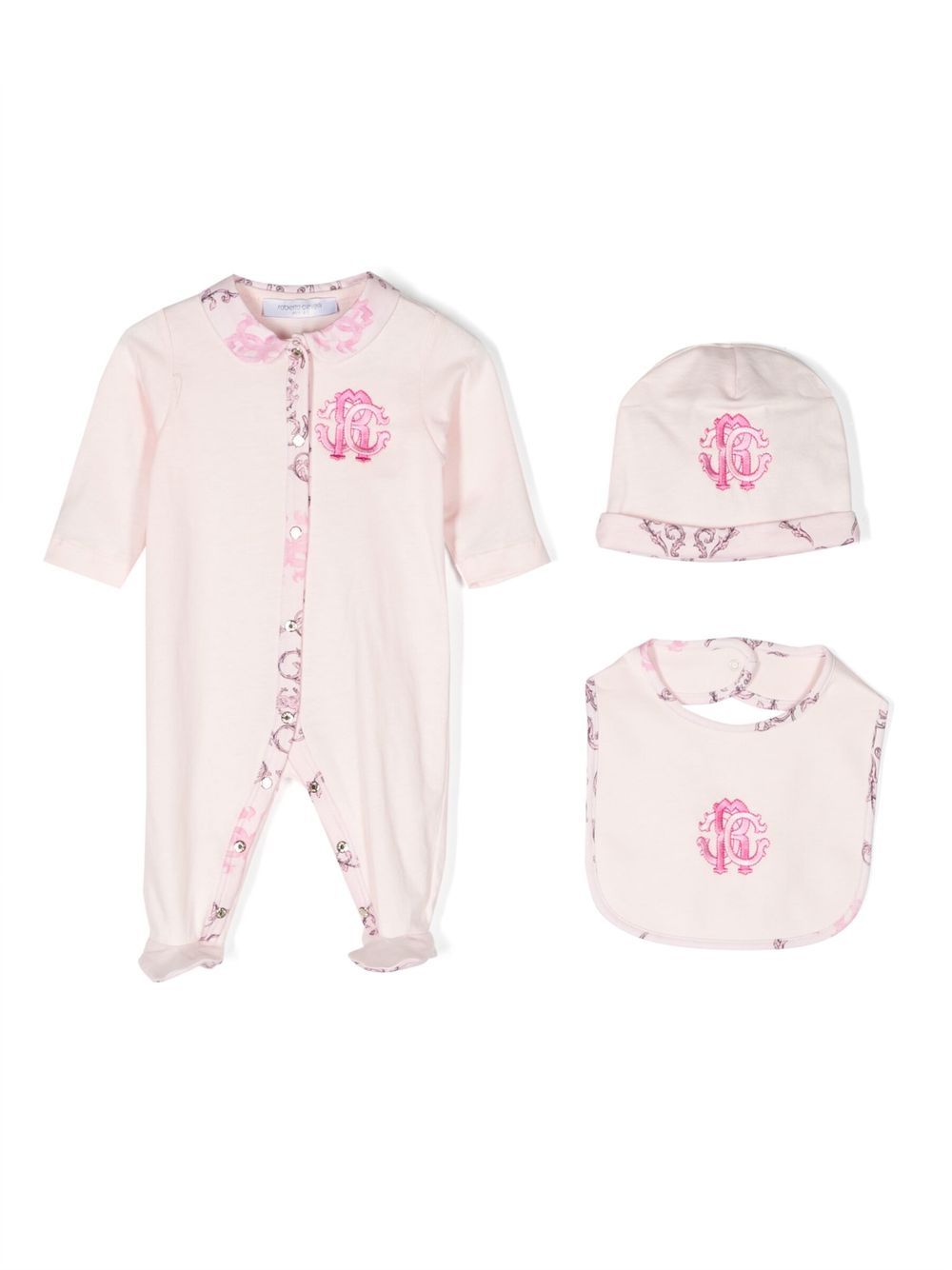 Roberto Cavalli Junior logo印花连体衣套装 - 粉色