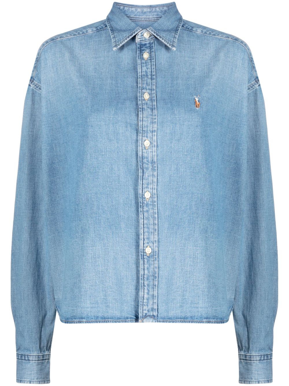 Polo Ralph Lauren logo刺绣牛仔衬衫 - 蓝色