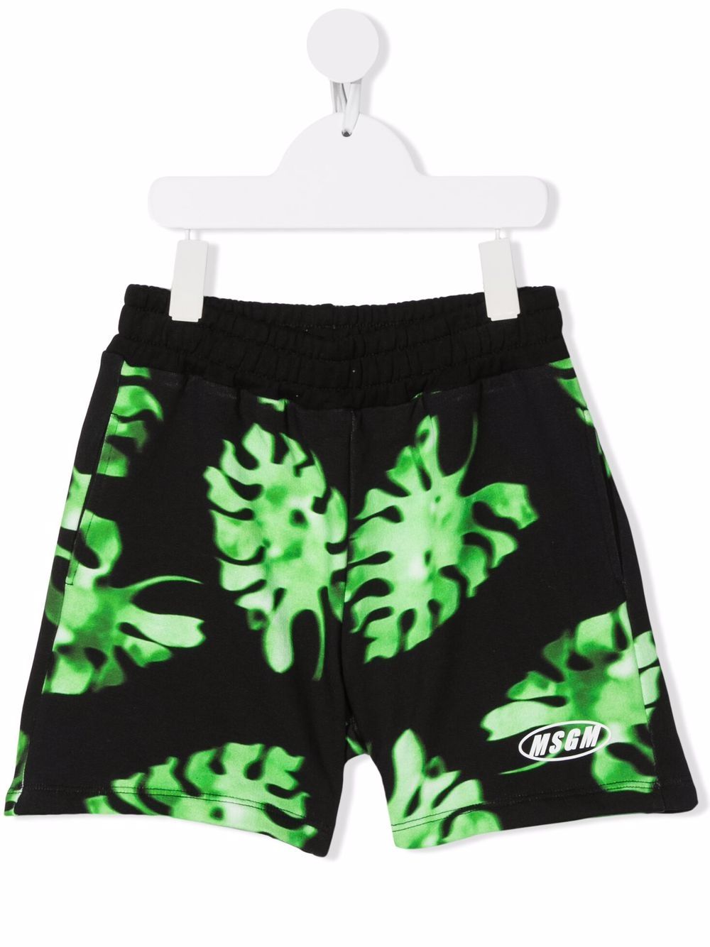 MSGM Kids 叶片印花棉短裤 - 黑色