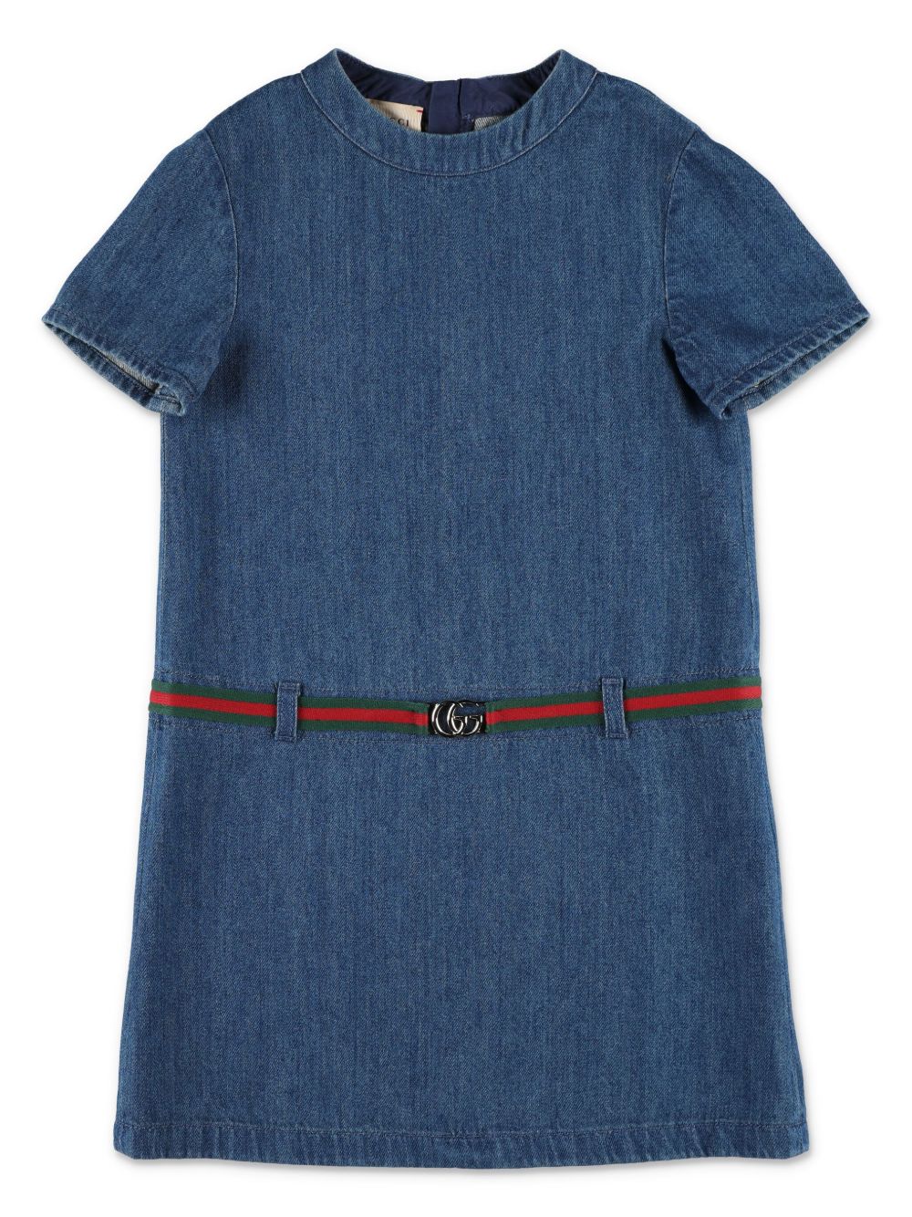 Gucci Kids 织带牛仔连衣裙 - 蓝色