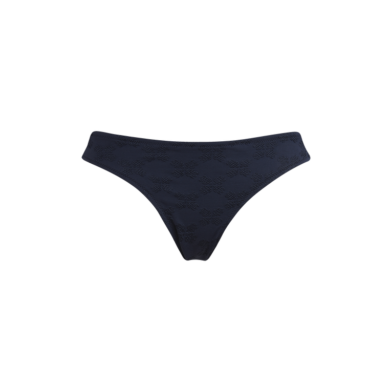 Vilebrequin Women Midi Brief Bikini Bottom Turtle Monogram Jacquard - Frise - Blue - Size L