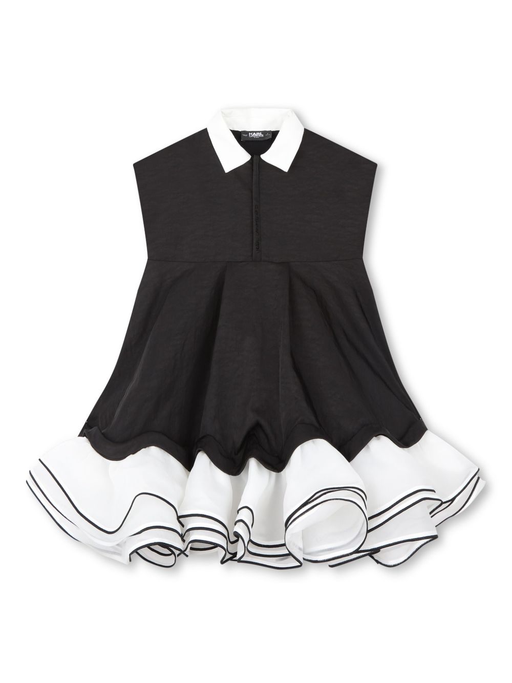 Karl Lagerfeld Kids 荷叶边细节双色连衣裙 - 黑色
