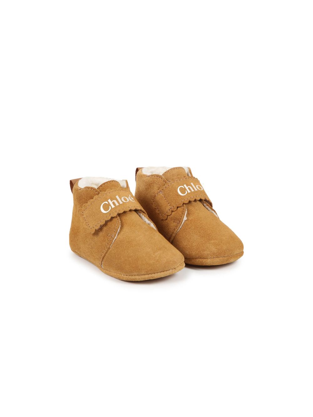 Chloé Kids logo印花皮质拖鞋 - 褐色