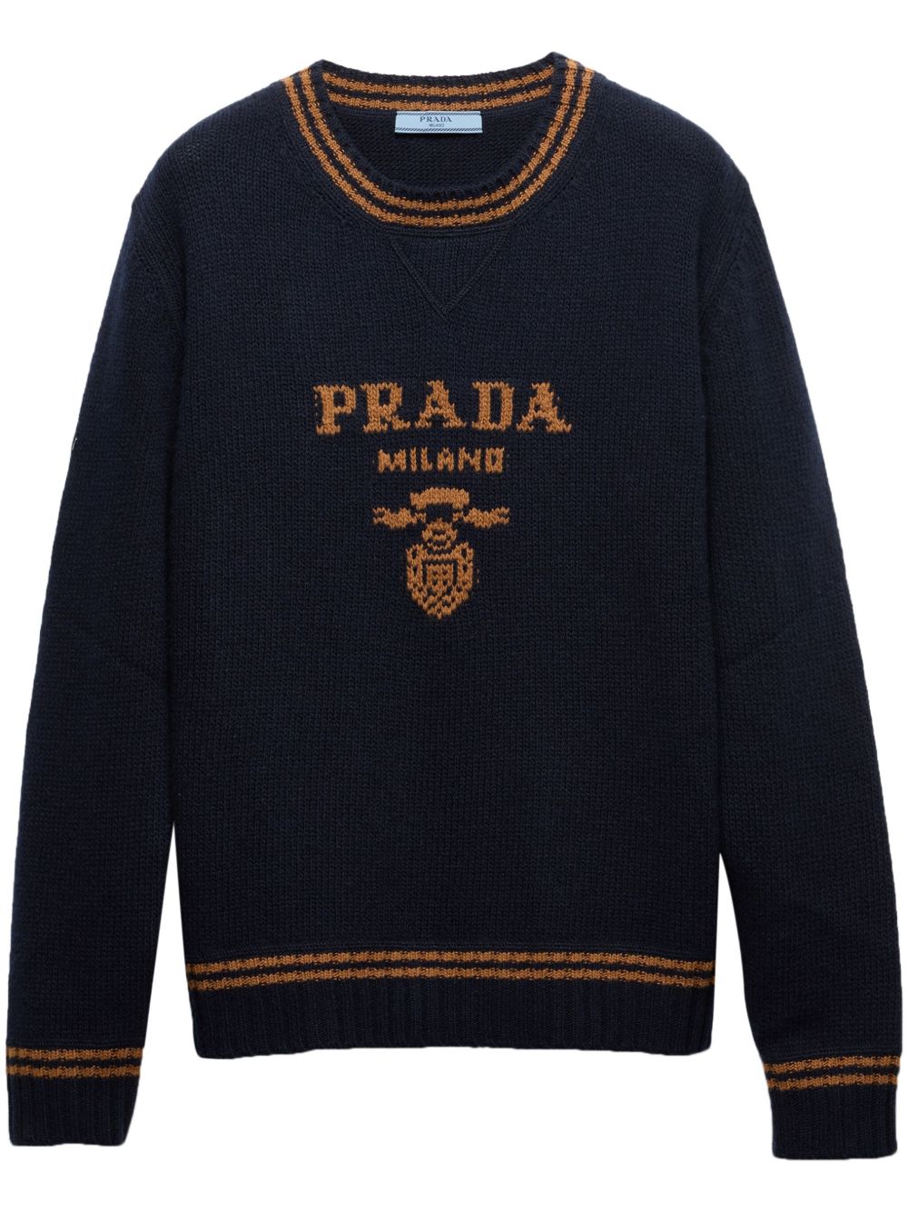 Prada logo嵌花毛衣 - 蓝色