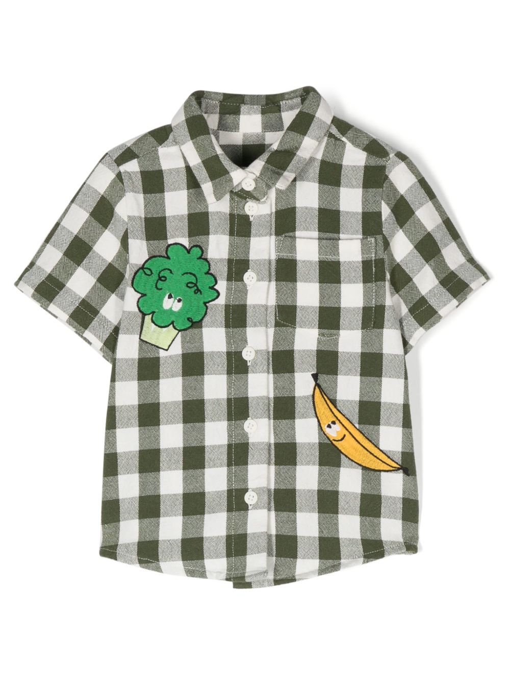 Stella McCartney Kids Veggie 刺绣格纹衬衫 - 绿色