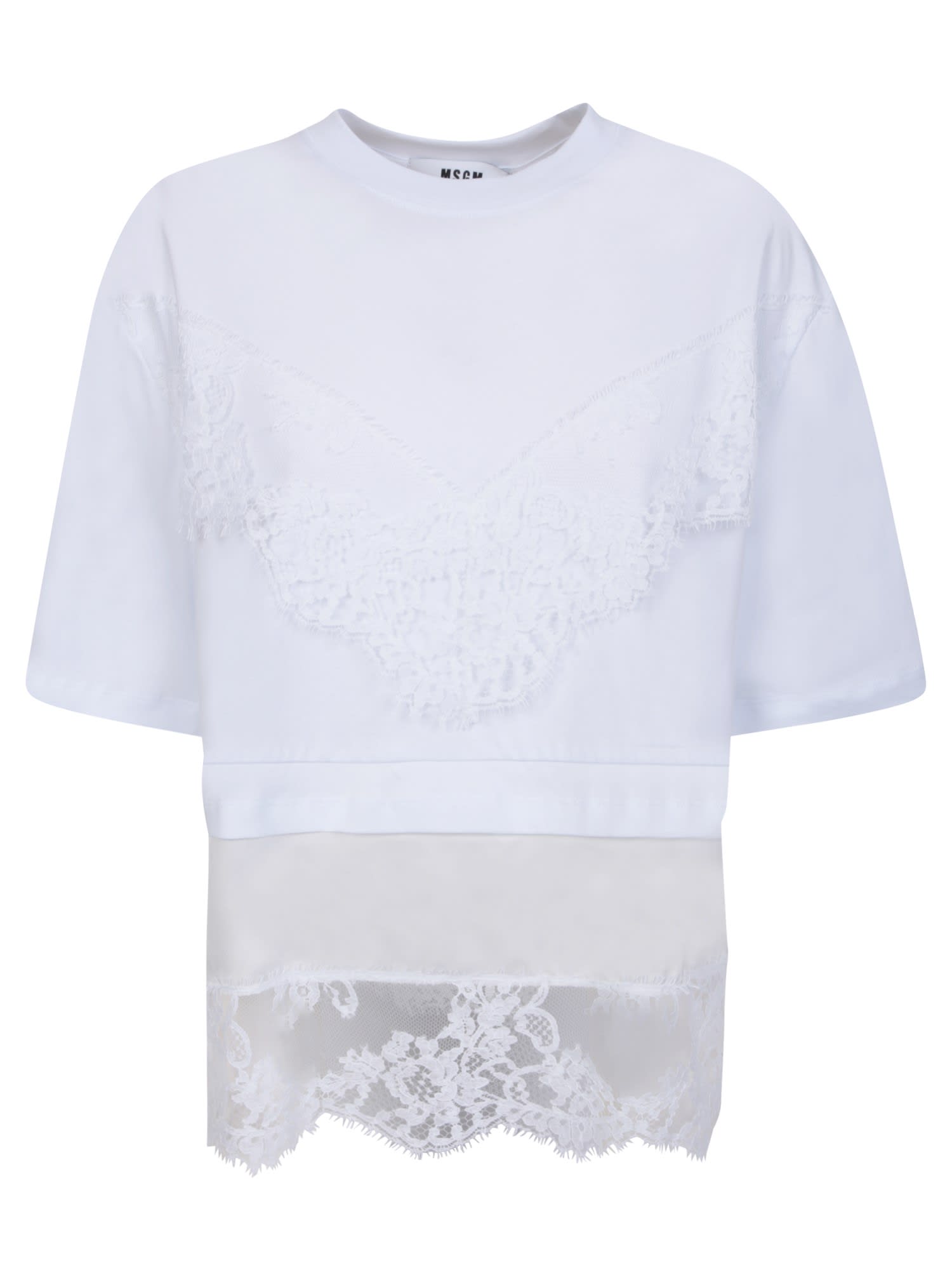 MSGM Embroidered Lace White T-shirt
