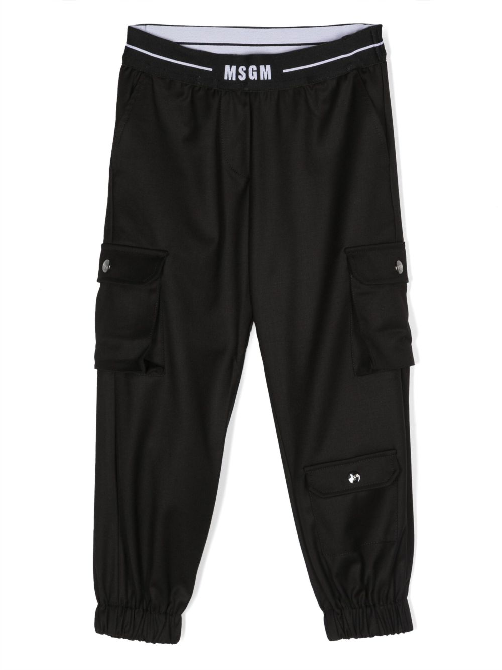 MSGM Kids logo裤腰松紧裤脚长裤 - 黑色