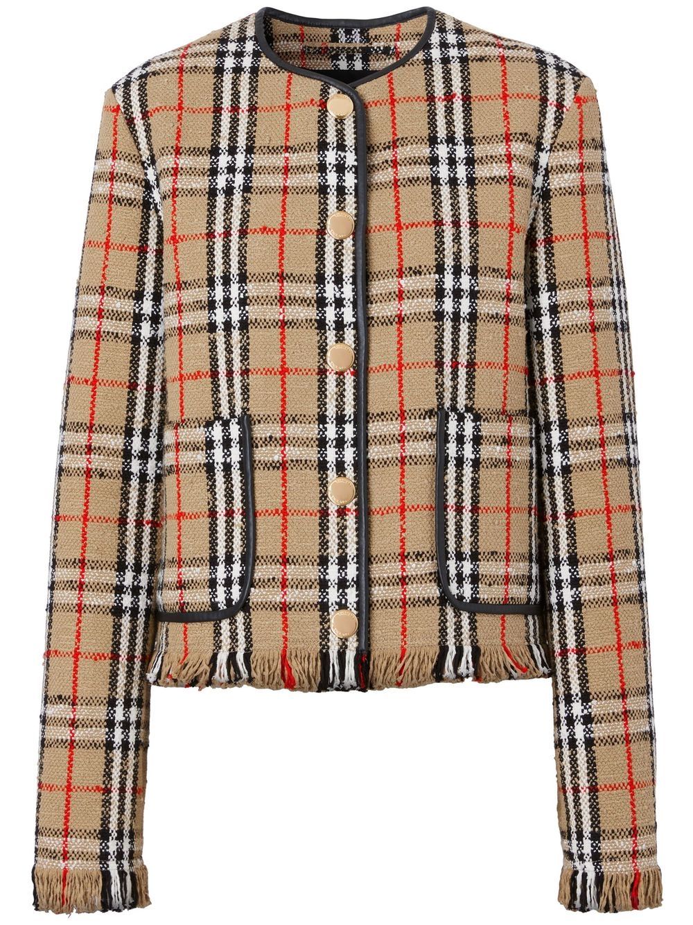 Burberry 经典格纹仿羔皮呢无领夹克 - 中性色