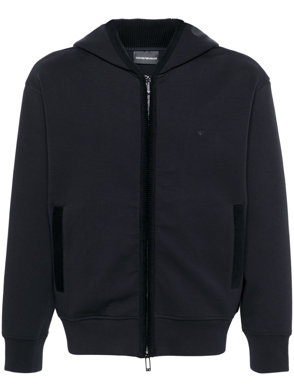 Emporio Armani logo刺绣连帽衫 - 蓝色