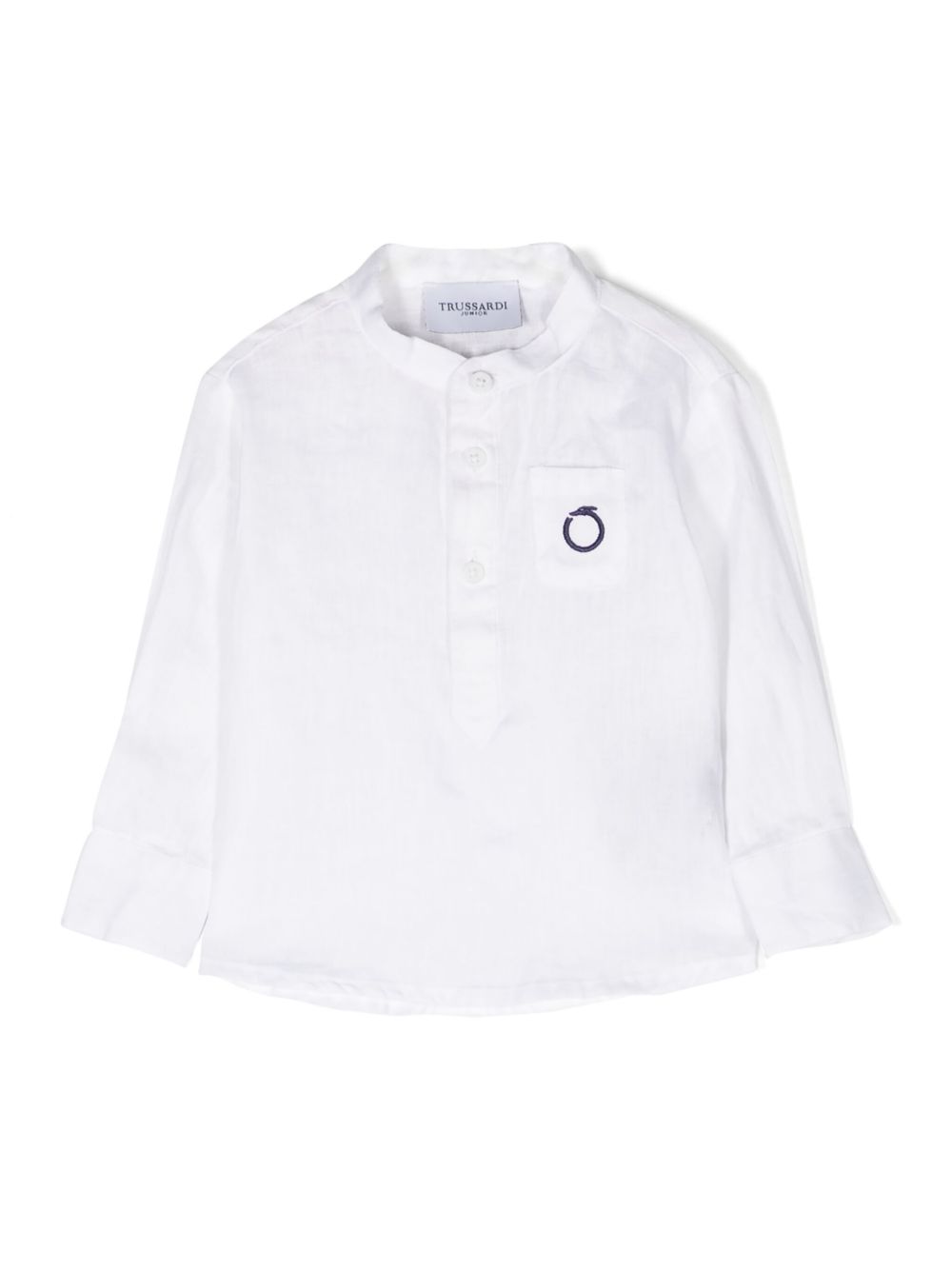 TRUSSARDI JUNIOR logo刺绣亚麻衬衫 - 白色