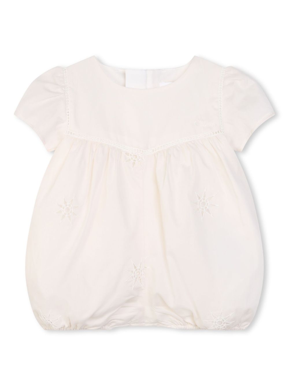 Chloé Kids 马德拉刺绣短袖连体衣 - 中性色
