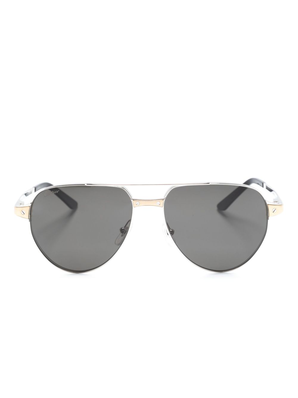 Cartier Eyewear logo标牌长方形框太阳眼镜 - 银色