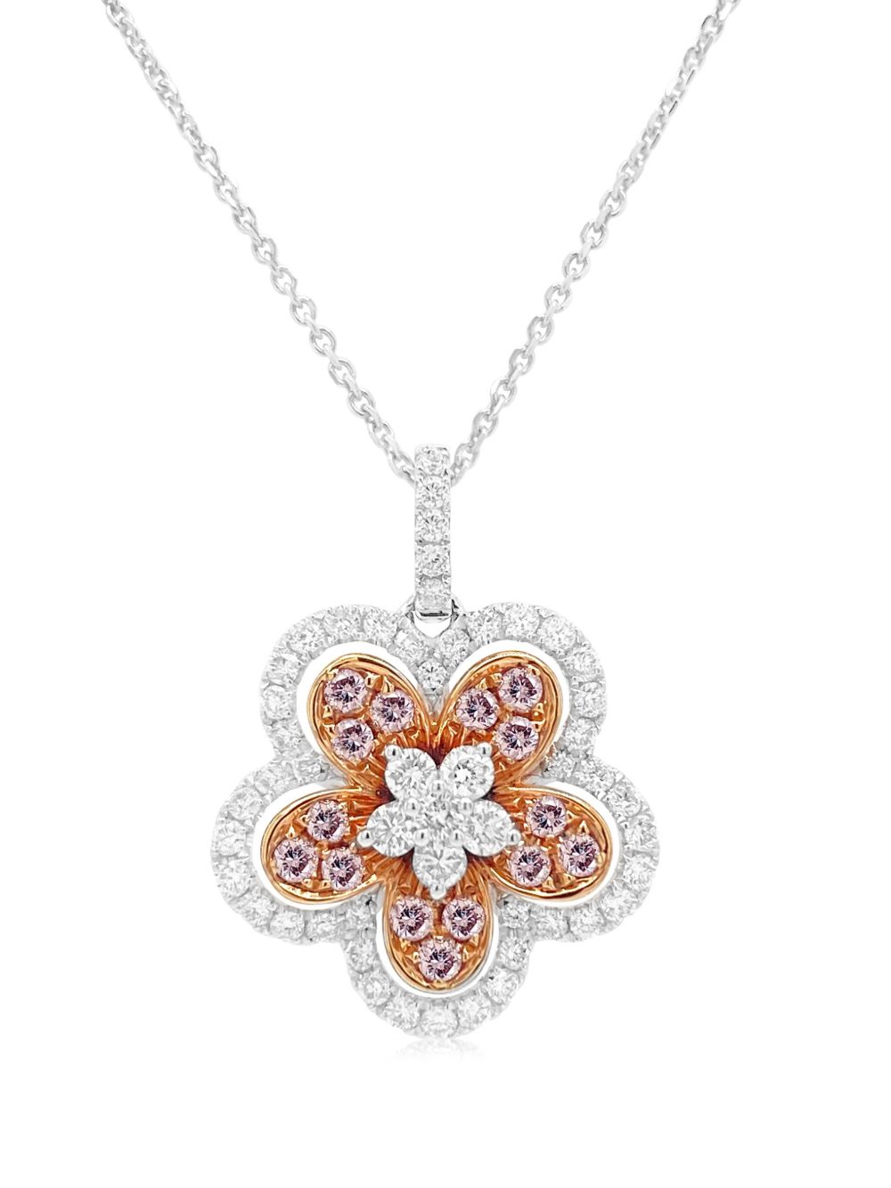 HYT Jewelry 18K玫瑰金花卉钻石项链 - 白色