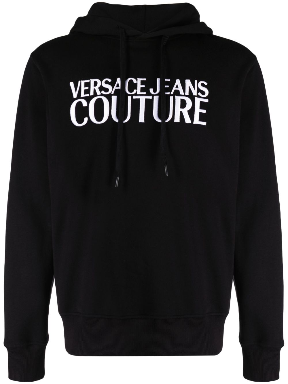 Versace Jeans Couture logo刺绣棉连帽衫 - 黑色