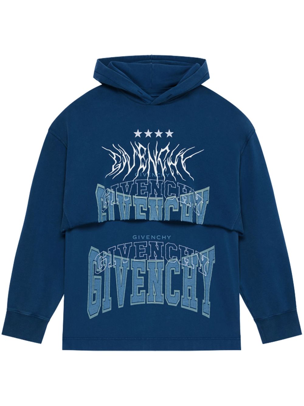 Givenchy logo印花分层式棉连帽衫 - 蓝色
