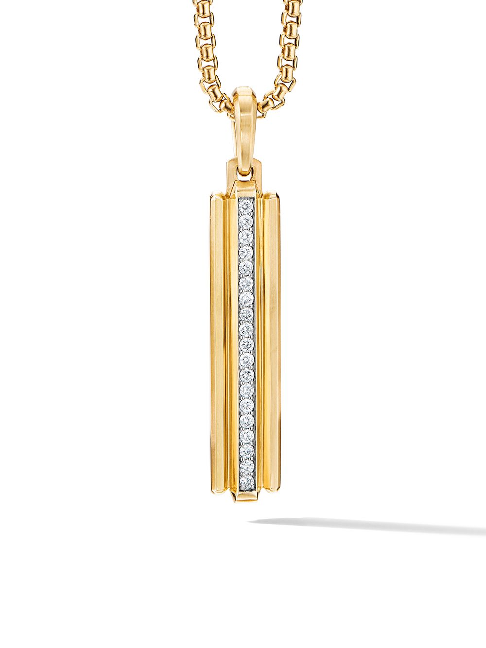 David Yurman Deco Ingot 18K黄金钻石吊饰项链 - 金色