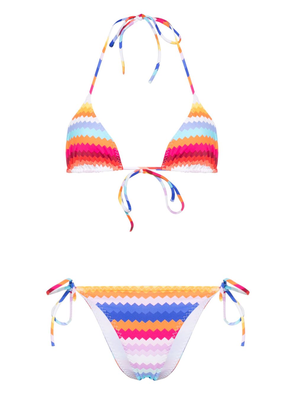 Missoni Z字形图案印花三角形罩杯比基尼套装 - 白色
