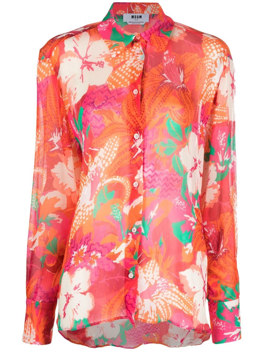 MSGM 花卉印花绉纱衬衫 - 橘色