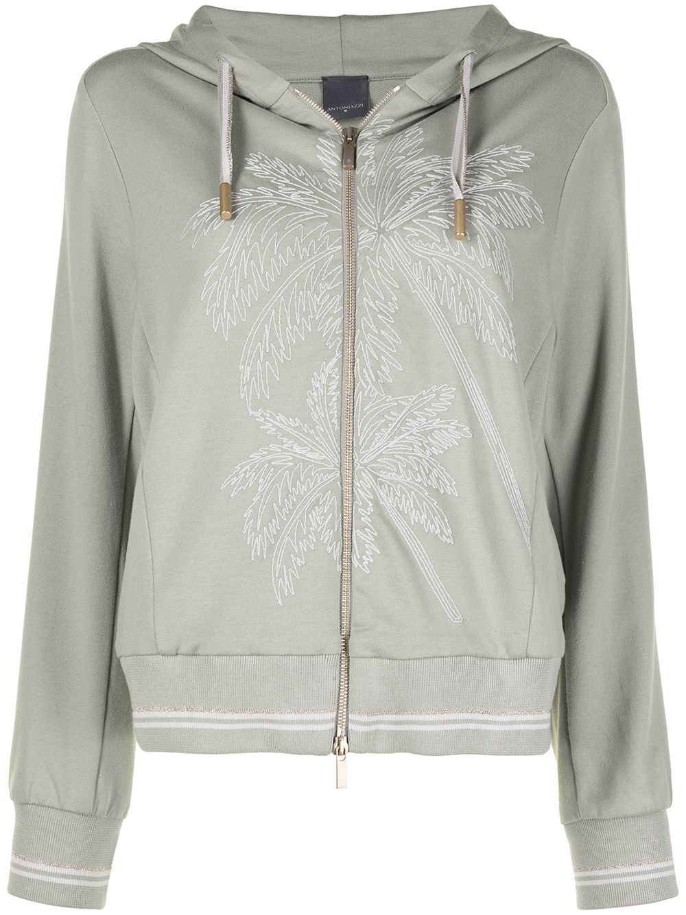 Lorena Antoniazzi Palm Tree 刺绣拉链连帽衫 - 绿色