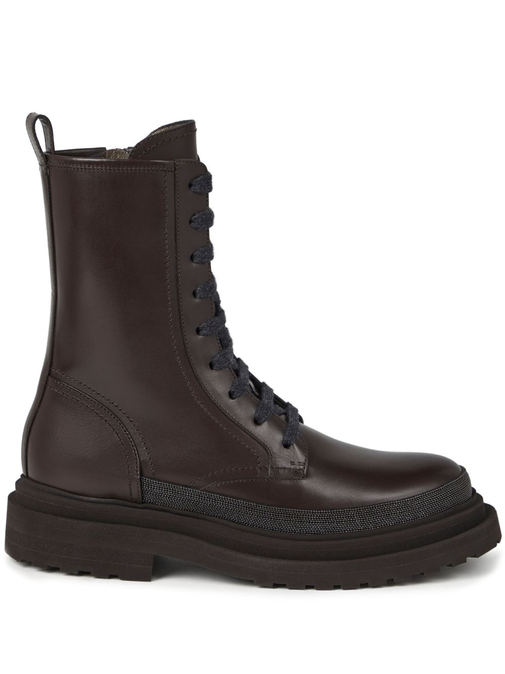 Brunello Cucinelli Monili 珠饰缀饰皮质短靴 - 褐色
