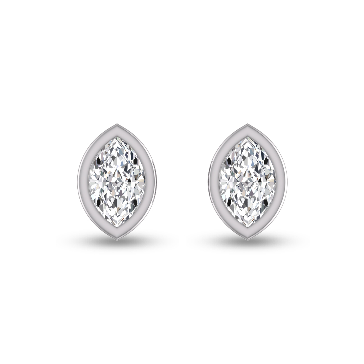 Lab Grown 3/4 Carat Marquise Bezel Set Diamond Solitaire Earrings in 14K White Gold