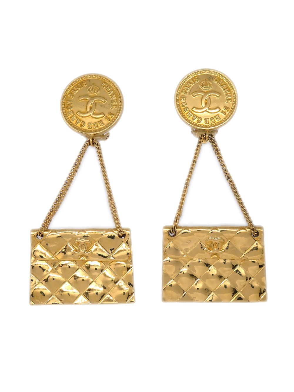 CHANEL Pre-Owned 包包图案吊饰夹扣式耳环（1988年典藏款） - 金色