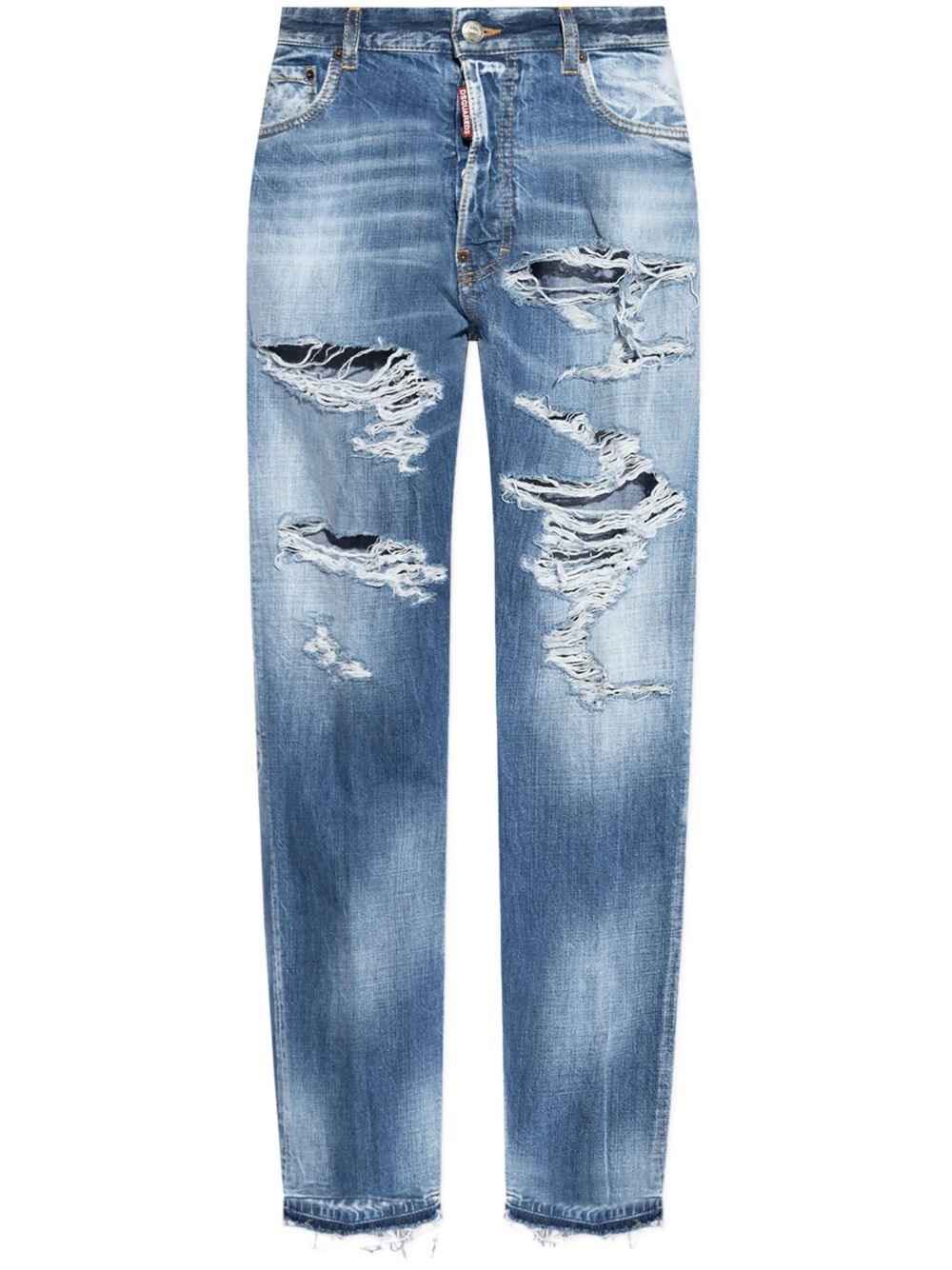 DSQUARED2 撕裂效果中腰直筒牛仔裤 - 蓝色