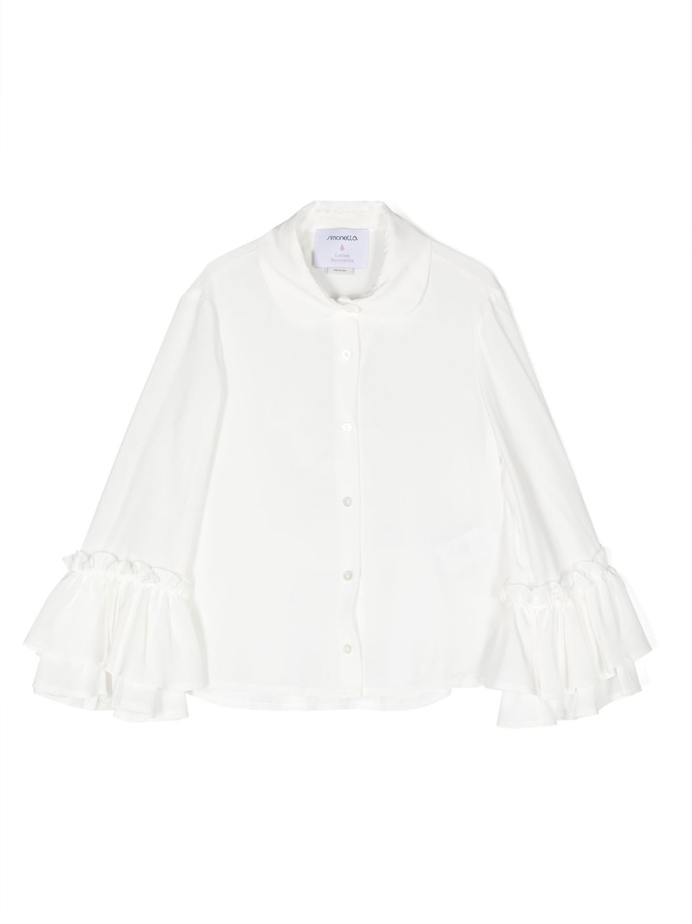 Simonetta 荷叶袖排扣罩衫 - 白色