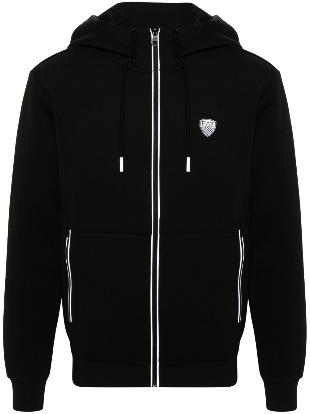 Ea7 Emporio Armani 橡胶质感logo连帽衫 - 黑色