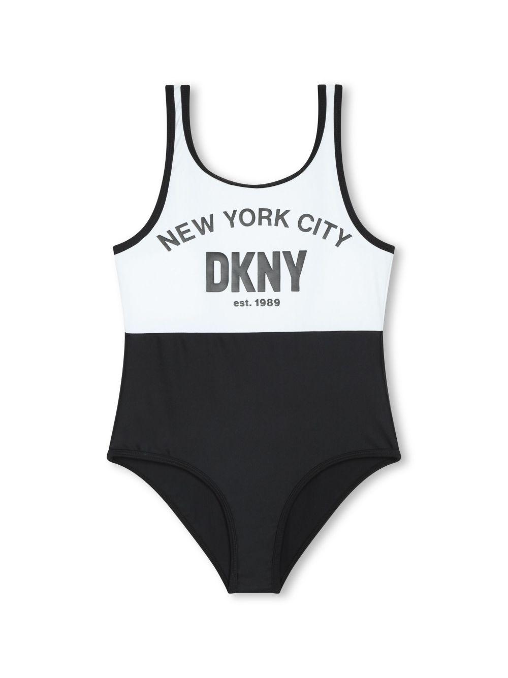 Dkny Kids logo印花双色连体泳衣 - 黑色