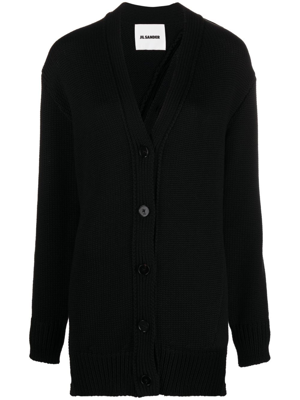 Jil Sander 羊毛不对称纽扣开衫 - 黑色