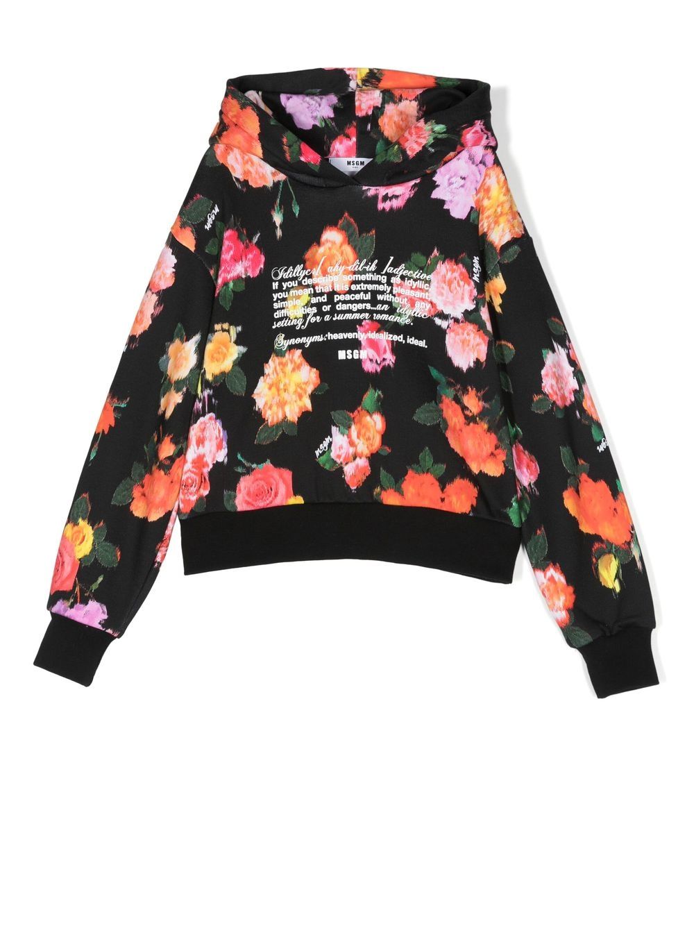 MSGM Kids 花卉印花连帽衫 - 黑色