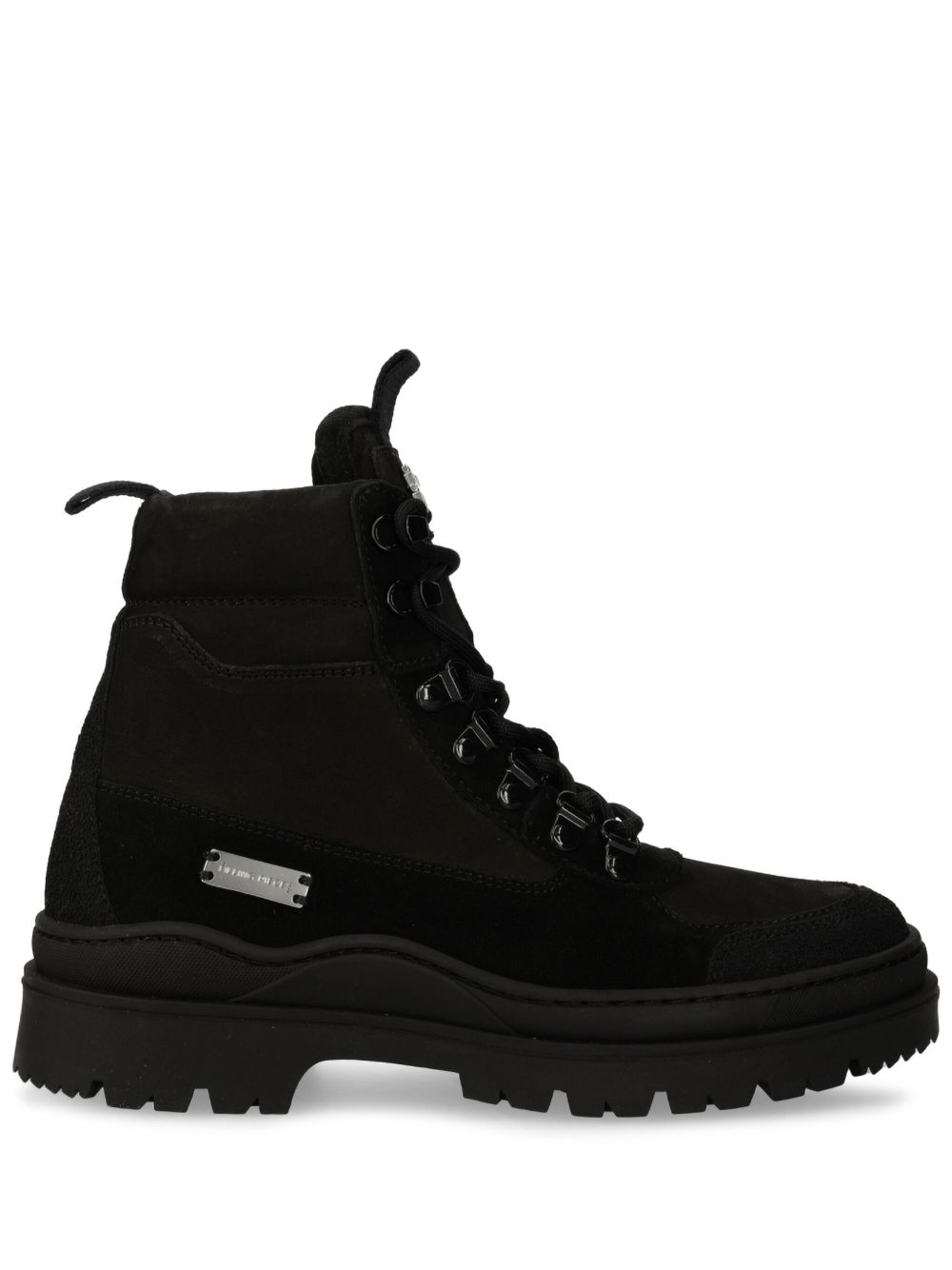 Filling Pieces logo标牌绒面皮高筒靴 - 黑色