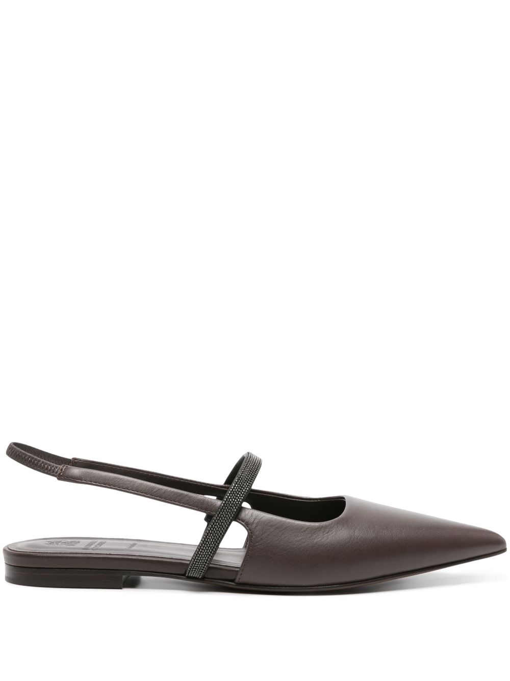 Brunello Cucinelli Monili 珠饰搭链细节芭蕾平底鞋 - 褐色