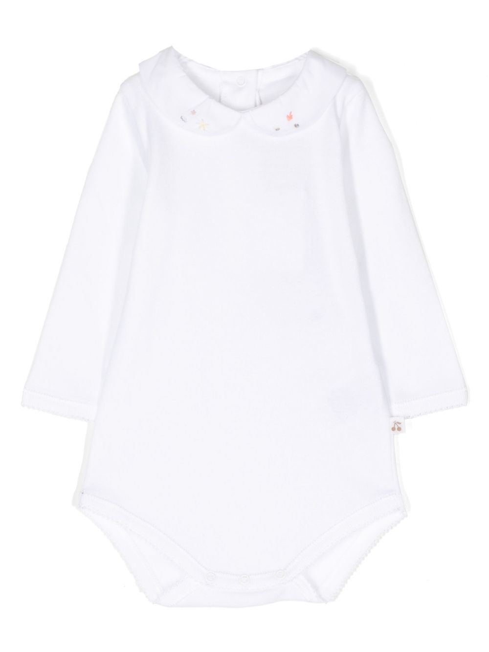 Bonpoint Cygne 刺绣领棉连体衣 - 白色