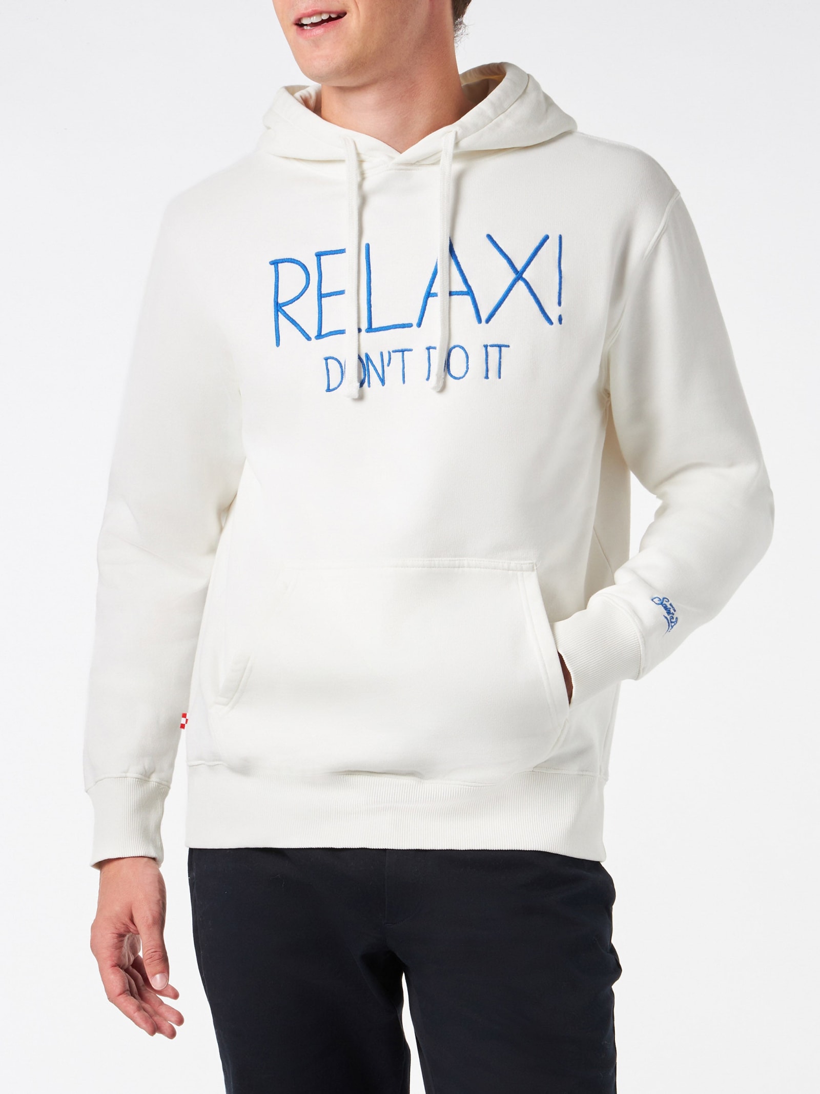 MC2 Saint Barth 男士白色连帽卫衣 带有“Relax Dont Do It”刺绣
