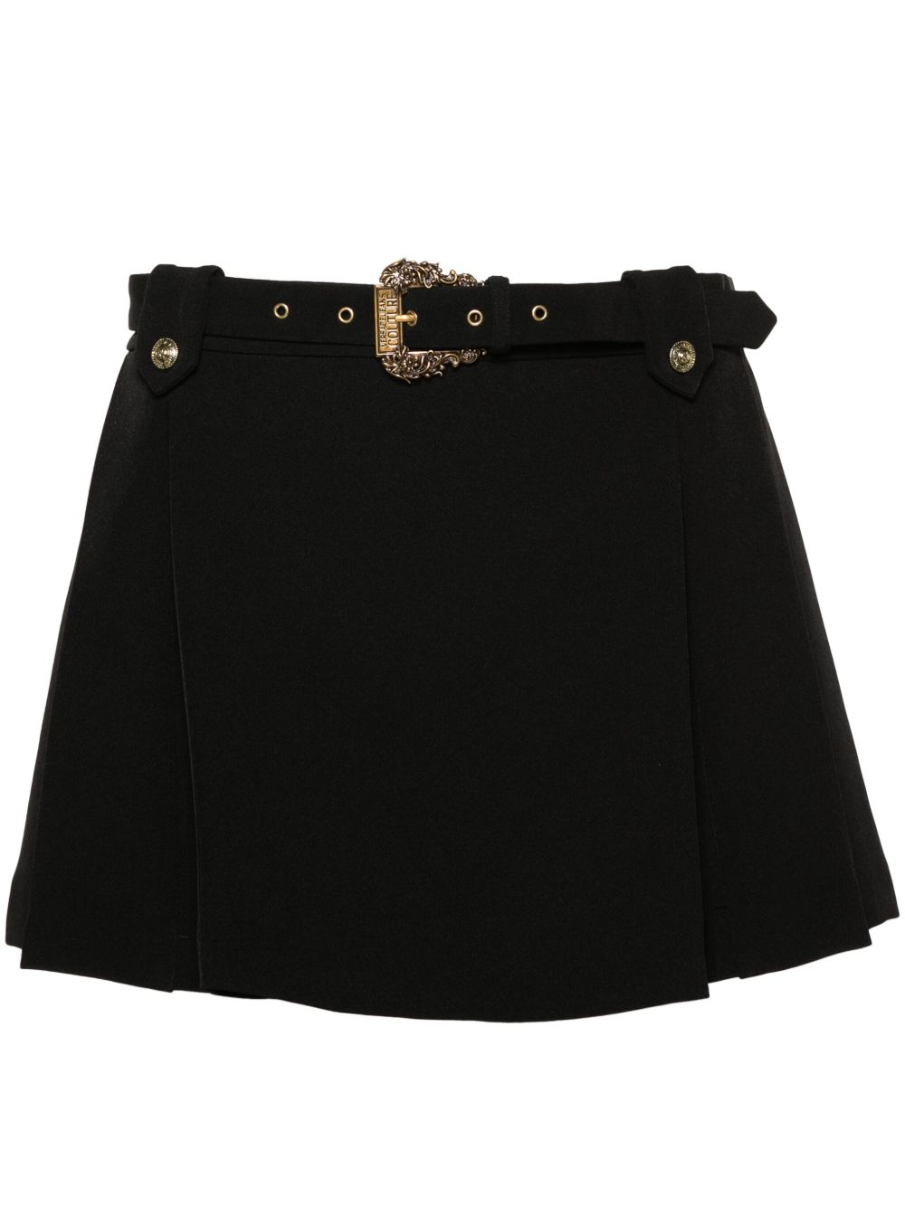 Versace Jeans Couture logo雕刻百褶迷你半身裙 - 黑色