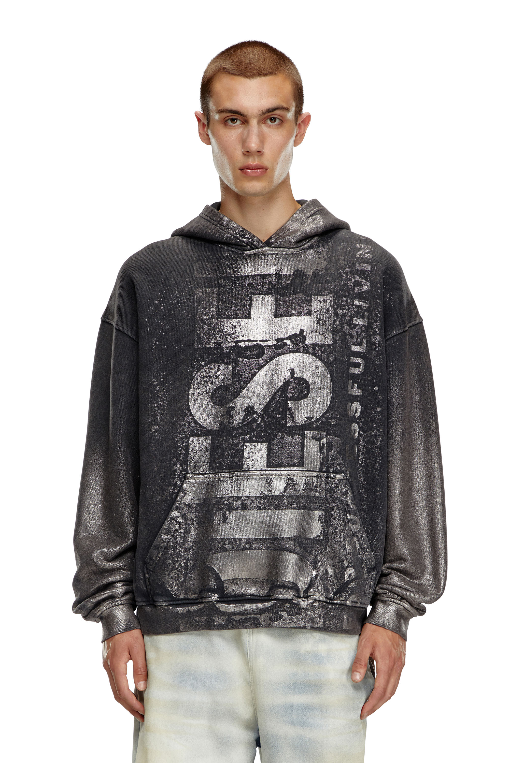 Diesel - Metallic hoodie with logo - Sweaters - Man - Black