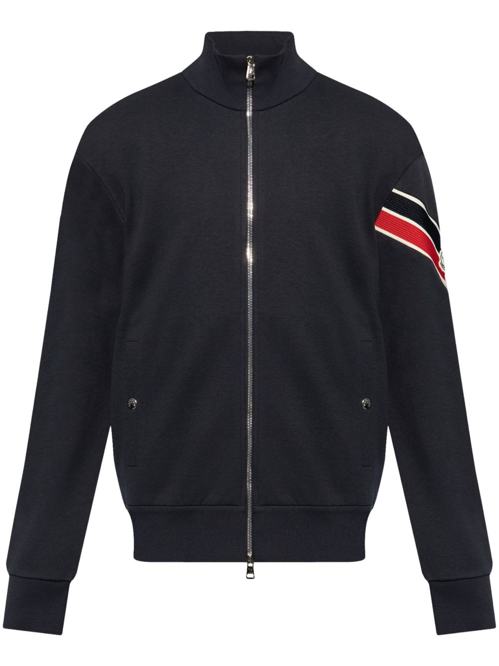 Moncler 条纹细节拉链开衫 - 蓝色
