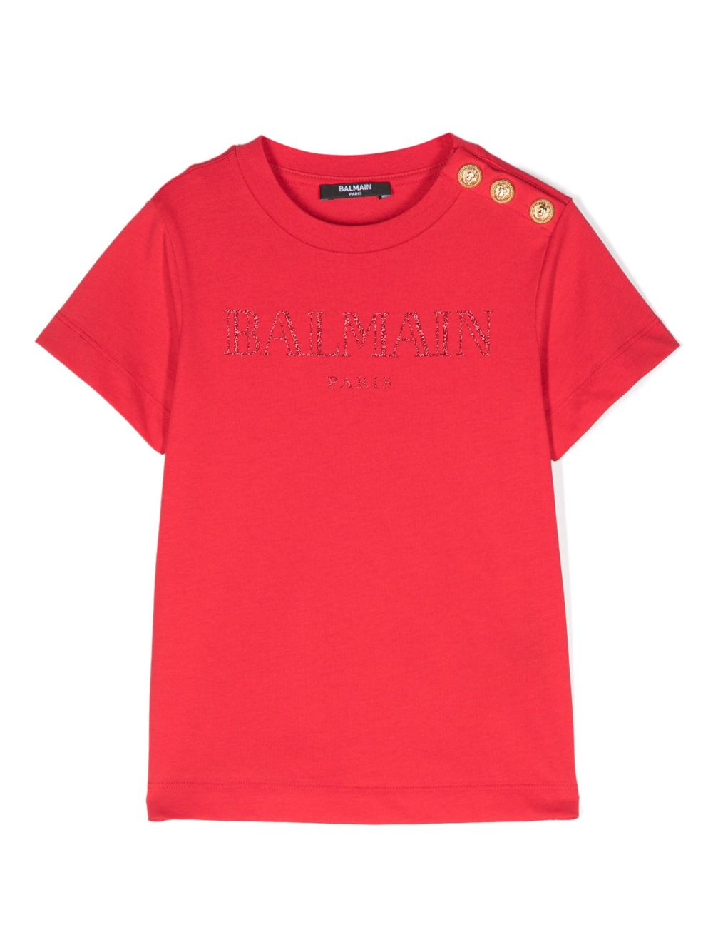 Balmain Kids 亮片金葱logoT恤 - 红色